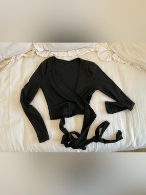 Black Wrap Crop Top with Tie Waist